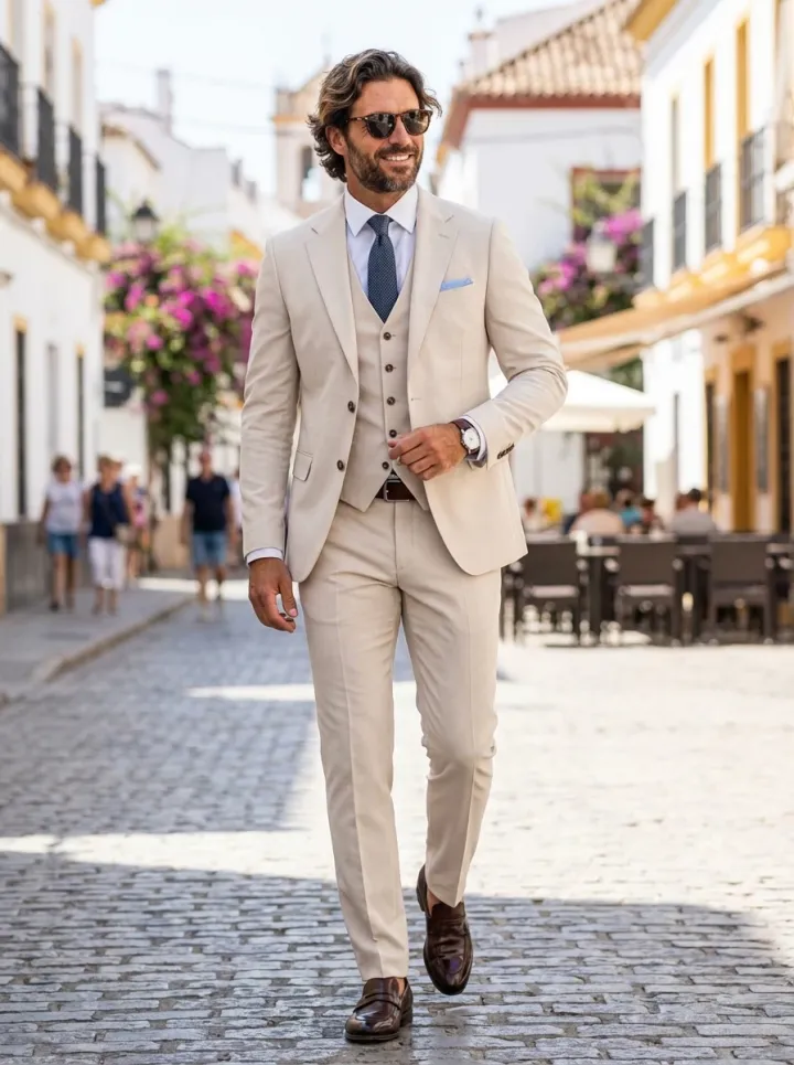 Világoskrém esküvői öltöny - Elite Fashion