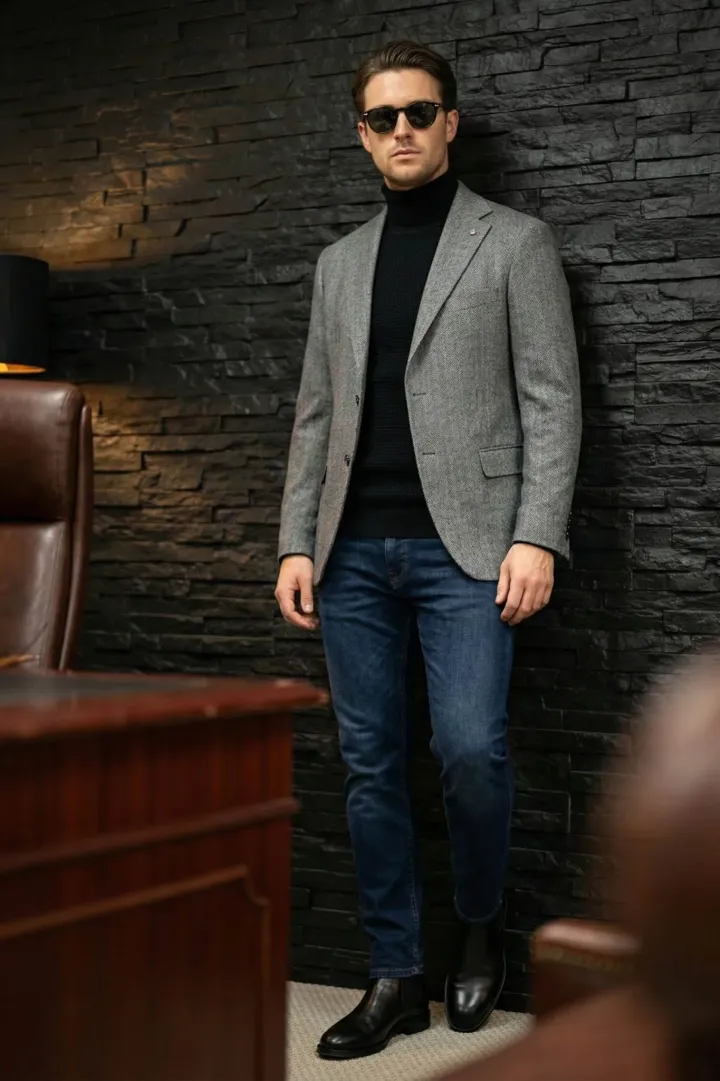 Szürke halszálkás sportzakó - Öltönyök Háza